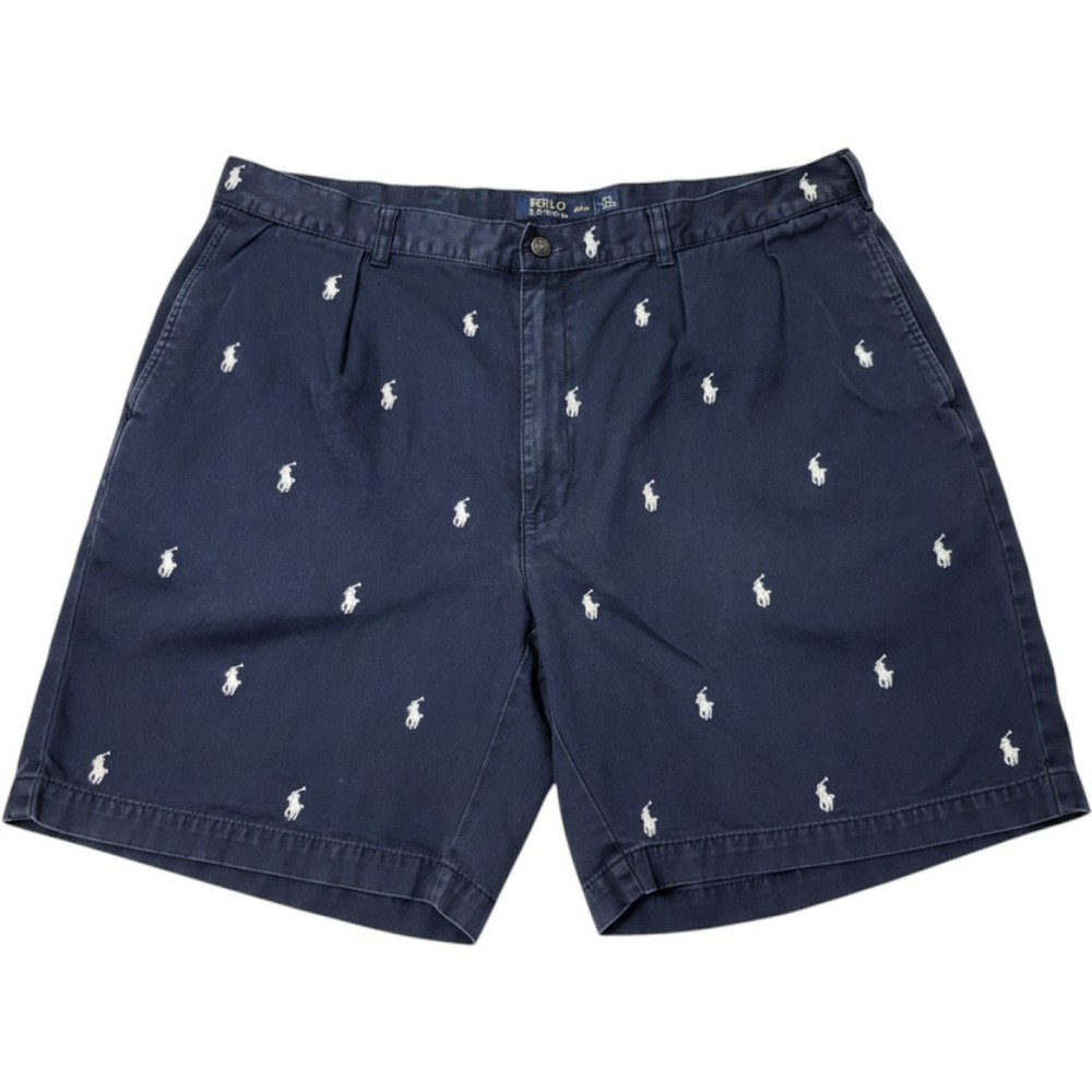 Polo Ralph Lauren Mens 40 Tyler Shorts Navy Blue Pony Logo Pleated Cotton